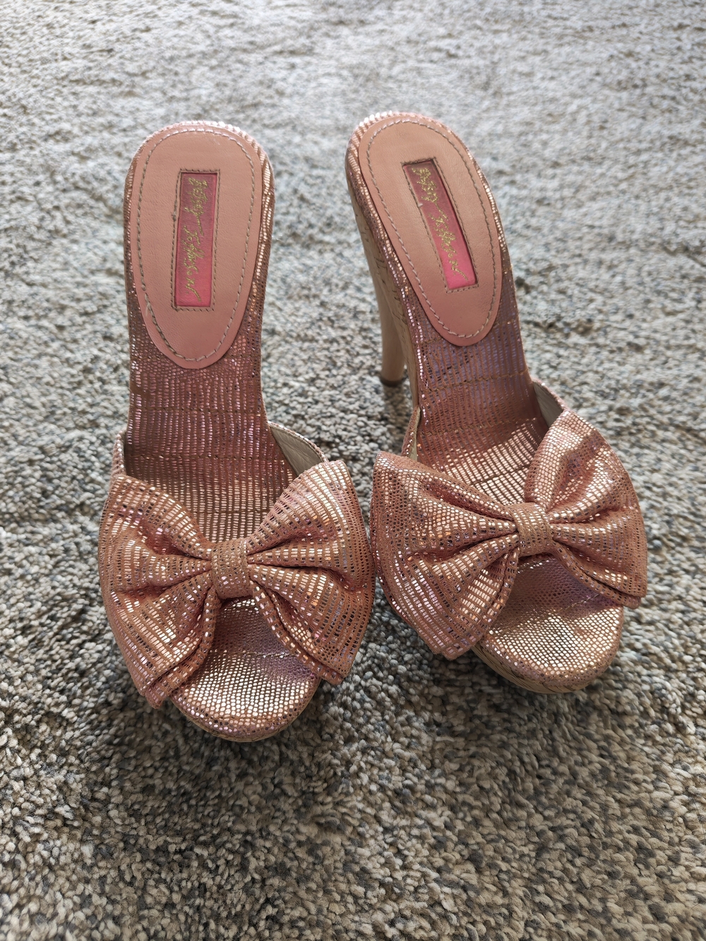 Betsey Johnson Rose Gold Bow Peep-Toe Heels